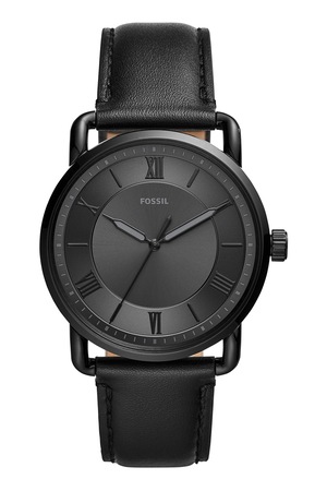 Fossil, Часовник с три стрелки и кожена каишка, Черен