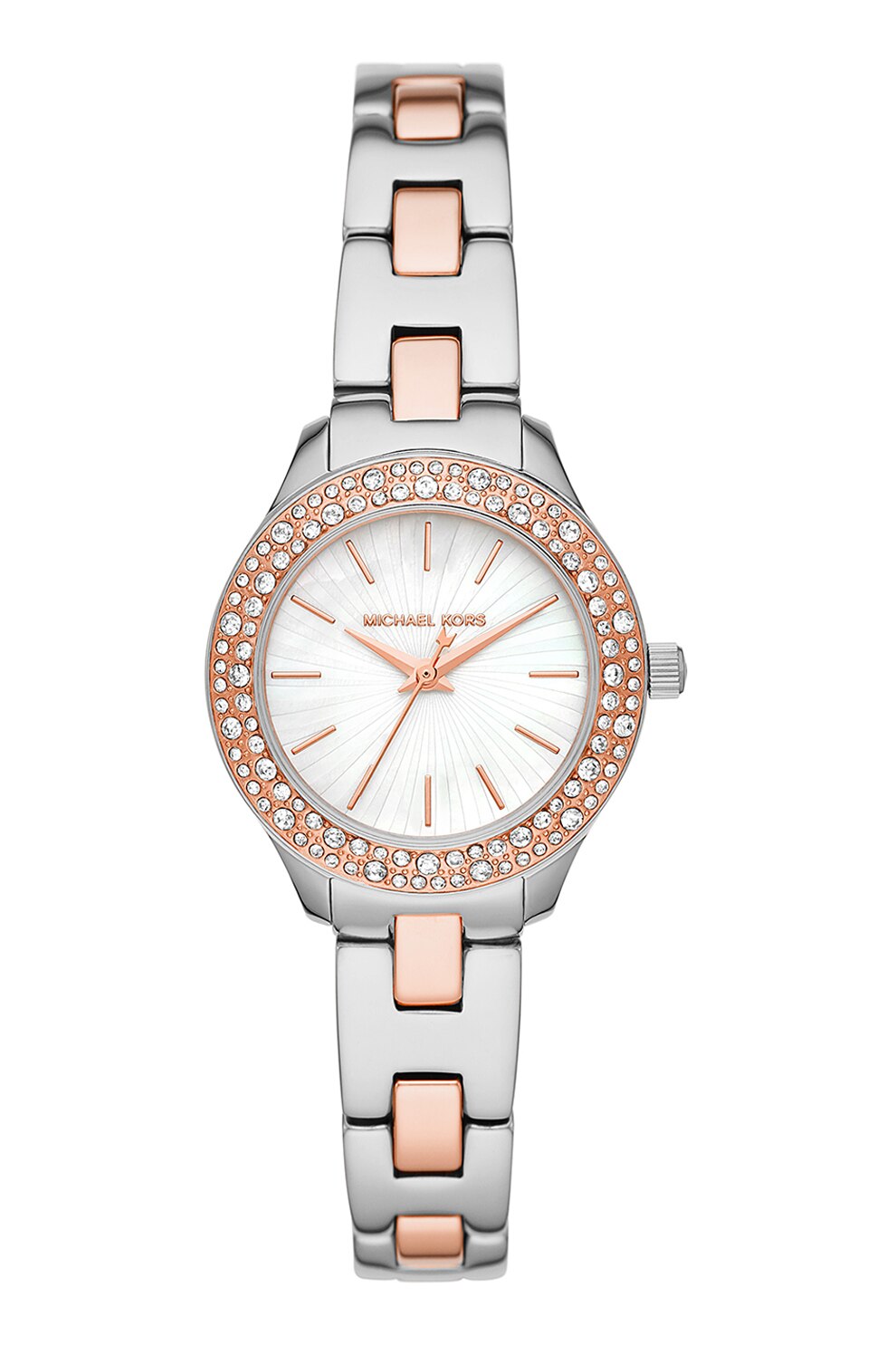 Michael Kors, Ceas cu doua nuante si coroana cu cristale, Argintiu/Auriu rose