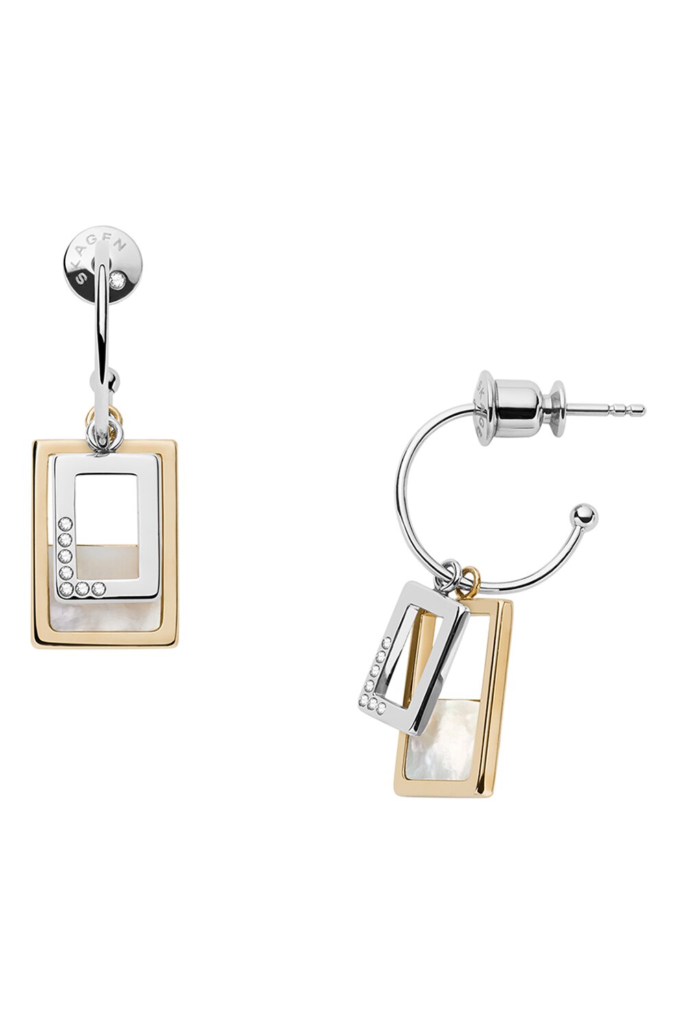 Skagen, Cercei de otel inoxidabil decorati cu cristale zirconia, argintiu/auriu