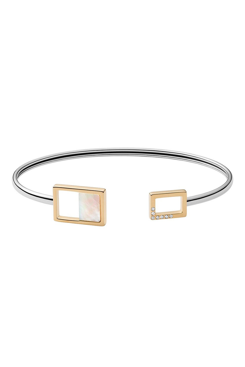 Skagen, Bratara rigida fara inchidere, de otel inoxidabil cu cristale zirconia, argintiu/auriu