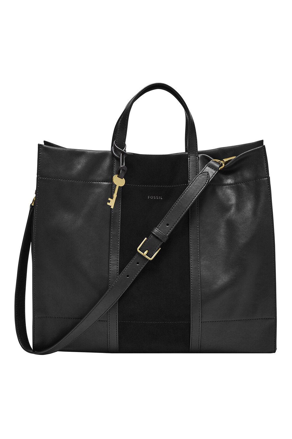 Fossil, Geanta tote cu garnituri de piele Carmen, Negru
