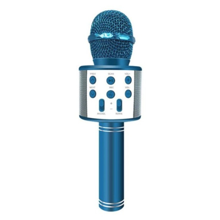 Microfon Karaoke Cu Bluetooth Si Boxa Incorporata, Compatibil cu Orice Smartphone, Acumulator Integrat, Albastru, viMAG ®