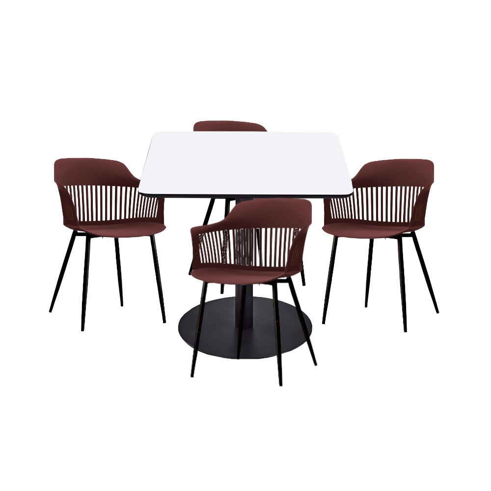 Set mobilier dining bucatarie RAKI masa patrata cu blat MDF melaminat 80x80x75cm cu 4 scaune Florida 53x59x81cm mov negru