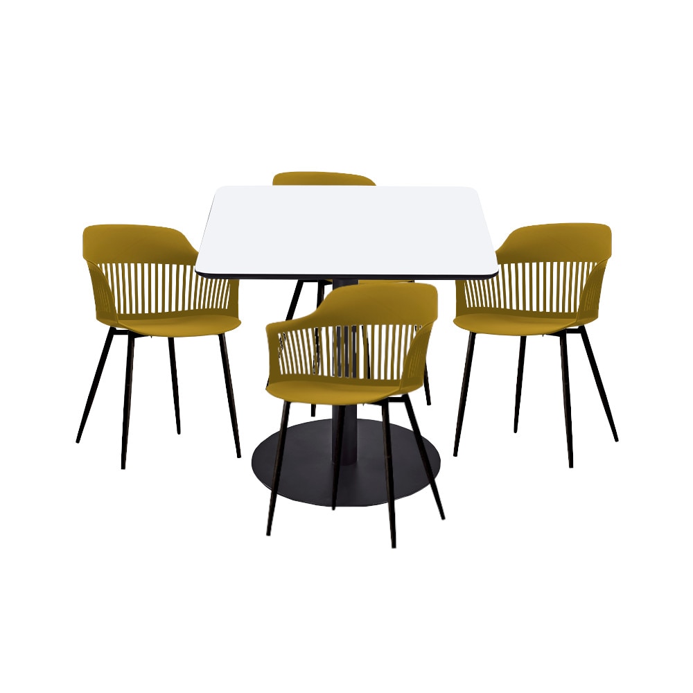 Set mobilier dining bucatarie RAKI masa patrata cu blat MDF melaminat 80x80x75cm cu 4 scaune Florida 53x59x81cm galben negru