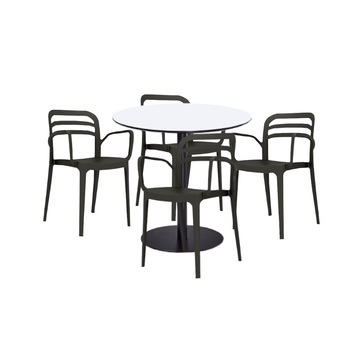 Set mobilier dining bucatarie RAKI masa rotunda cu blat MDF melaminat 80x75cm cu 4 scaune Aspendos negre Set mobilier dining bucatarie RAKI masa rotunda cu blat MDF melaminat 80x75cm cu 4 scaune Aspendos negre