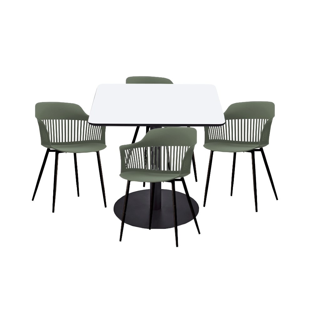 Set mobilier dining bucatarie RAKI masa patrata cu blat MDF melaminat 80x80x75cm cu 4 scaune Florida 53x59x81cm verde negru