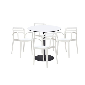 Set mobilier dining bucatarie RAKI masa rotunda cu blat MDF melaminat 80x75cm cu 4 scaune Aspendos albe Set mobilier dining bucatarie RAKI masa rotunda cu blat MDF melaminat 80x75cm cu 4 scaune Aspendos albe