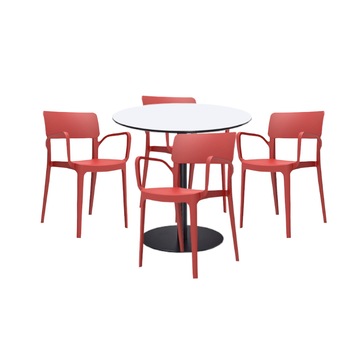 Set mobilier dining bucatarie RAKI masa rotunda cu blat MDF melaminat 80x75cm cu 4 scaune Panora rosii Set mobilier dining bucatarie RAKI masa rotunda cu blat MDF melaminat 80x75cm cu 4 scaune Panora rosii