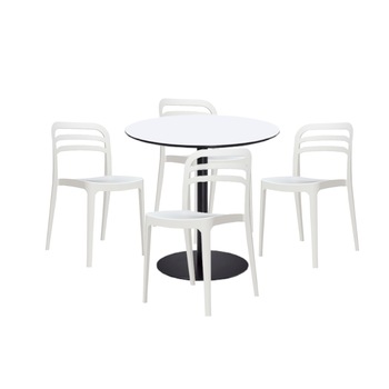 Set mobilier dining bucatarie RAKI masa rotunda cu blat MDF melaminat 80x75cm cu 4 scaune Aspen albe Set mobilier dining bucatarie RAKI masa rotunda cu blat MDF melaminat 80x75cm cu 4 scaune Aspen albe