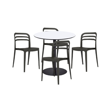 Set mobilier dining bucatarie RAKI masa rotunda cu blat MDF melaminat 80x75cm cu 4 scaune Aspen negre Set mobilier dining bucatarie RAKI masa rotunda cu blat MDF melaminat 80x75cm cu 4 scaune Aspen negre
