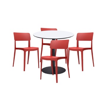 Set mobilier dining bucatarie RAKI masa rotunda cu blat MDF melaminat 80x75cm cu 4 scaune Pano rosii Set mobilier dining bucatarie RAKI masa rotunda cu blat MDF melaminat 80x75cm cu 4 scaune Pano rosii
