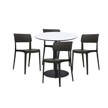 Set mobilier dining bucatarie RAKI masa rotunda cu blat MDF melaminat 80x75cm cu 4 scaune Pano negre Set mobilier dining bucatarie RAKI masa rotunda cu blat MDF melaminat 80x75cm cu 4 scaune Pano negre