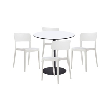 Set mobilier dining bucatarie RAKI masa rotunda cu blat MDF melaminat 80x75cm cu 4 scaune Pano albe Set mobilier dining bucatarie RAKI masa rotunda cu blat MDF melaminat 80x75cm cu 4 scaune Pano albe