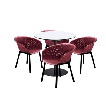 Set mobilier dining bucatarie RAKI masa rotunda cu blat MDF melaminat 80x75cm cu 4 scaune tip fotoliu HAVANA bordo Set mobilier dining bucatarie RAKI masa rotunda cu blat MDF melaminat 80x75cm cu 4 scaune tip fotoliu HAVANA bordo