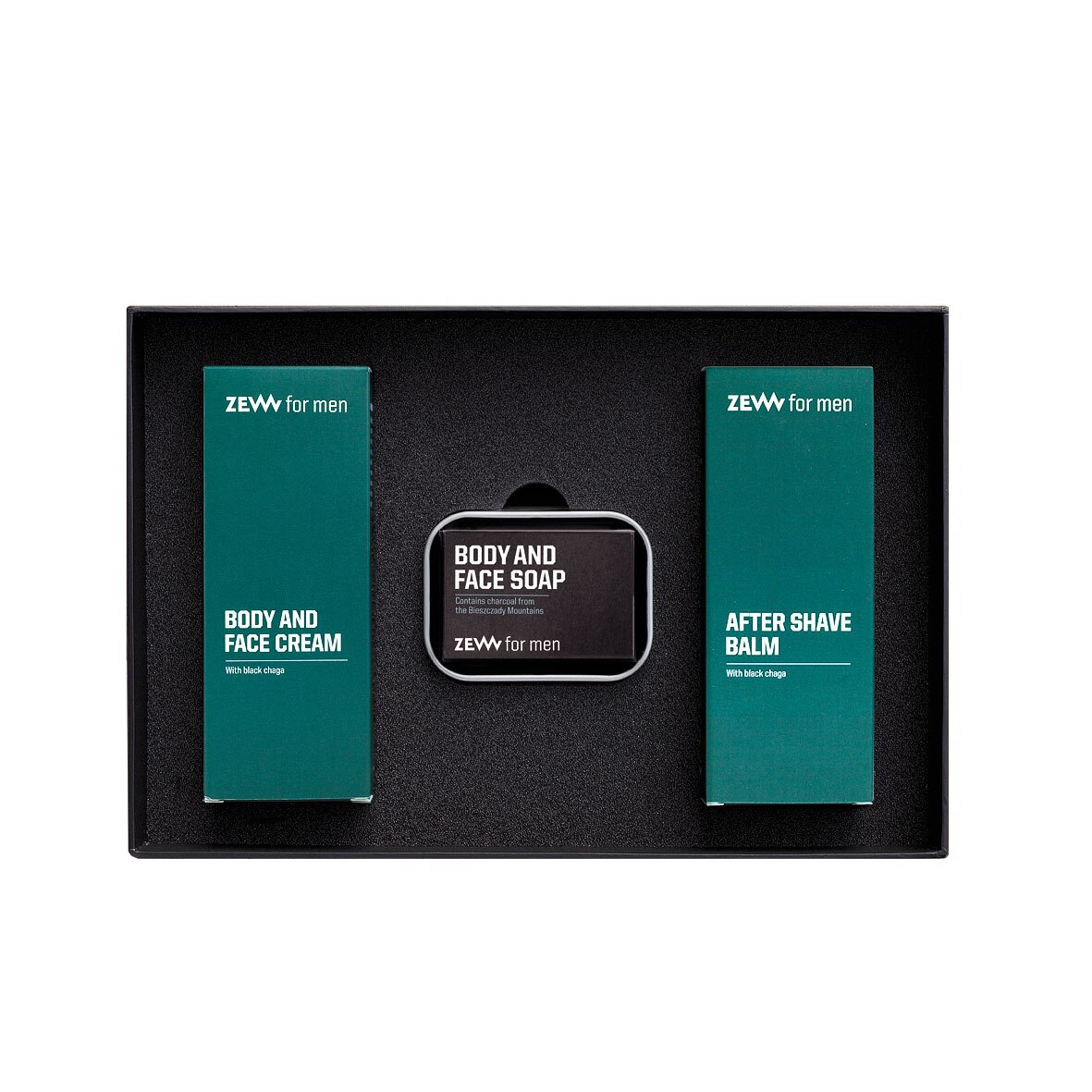 SetThe Demanding Trapper ZEW FOR MEN: crema pentru fata si corp + balsam after shave + sapuniera + sapun pentru fata si corp