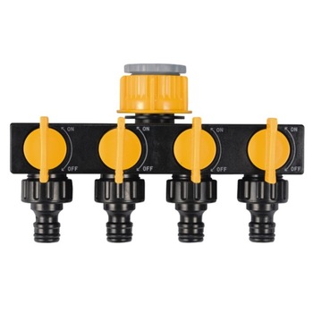 Adaptor pentru furtun, cu 4 capete, Greenmill GB1684C, negru/galben Adaptor pentru furtun, cu 4 capete, Greenmill GB1684C, negru/galben