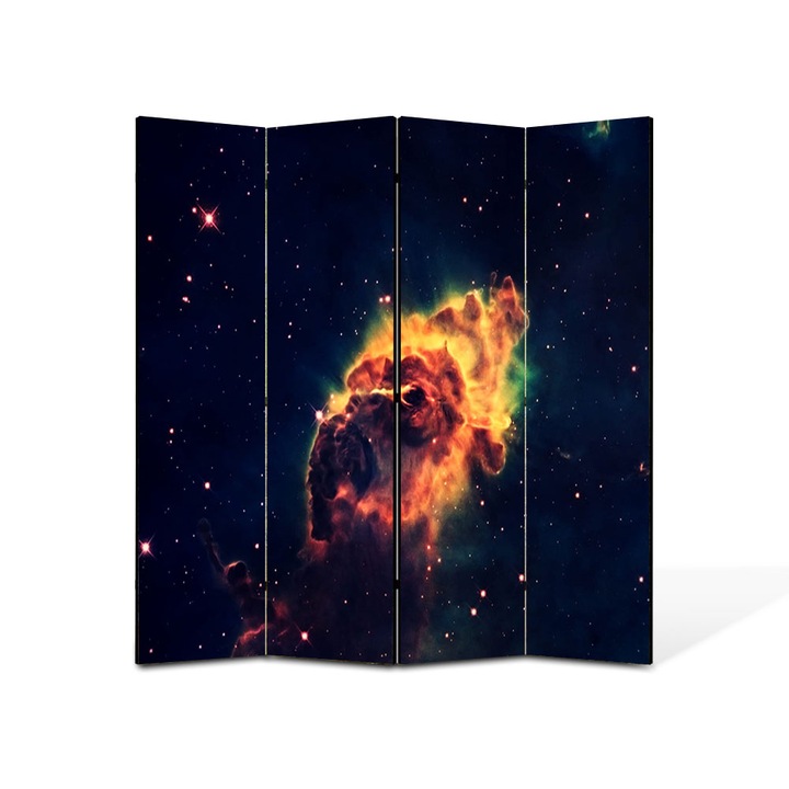 Paravan 4 piese Premium TrueColor, Art Star, Explozie in spatiu, Panza pe cadru de lemn, Decoratiuni Moderne pentru Casa, 4 Panouri de 35x150, 140 x 150 cm