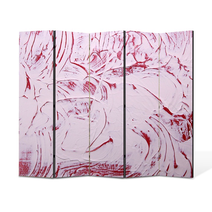 Paravan 5 piese Premium TrueColor, Art Star, Pictura abstracta in alb si rosu, Abstract, Panza pe cadru de lemn, Decoratiuni Moderne pentru Casa, 5 Panouri de 35x150, 175 x 150 cm