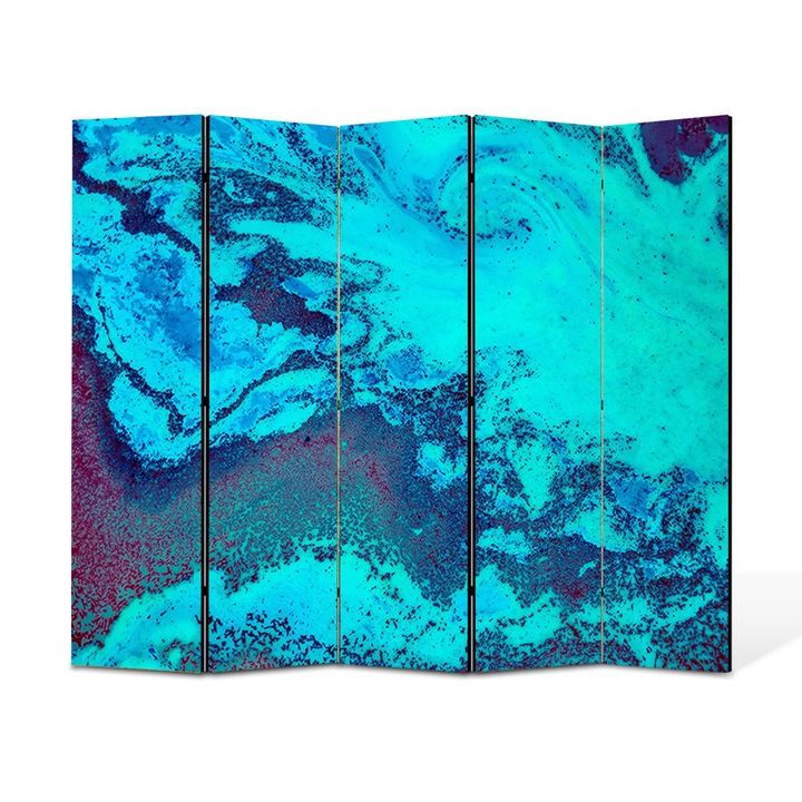 Paravan 5 piese Premium TrueColor, Art Star, Univers necunoscut albastru, Abstract, Panza pe cadru de lemn, Decoratiuni Moderne pentru Casa, 5 Panouri de 45x180, 225 x 180 cm