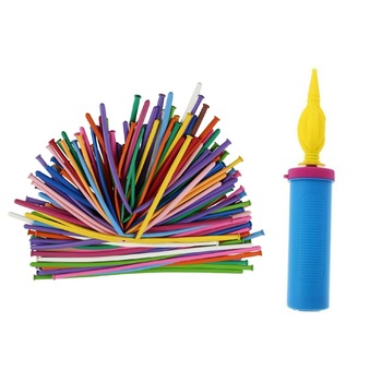 Set 100 baloane multicolor, It's Party Time, latex, pentru modelaj, pompa baloane Set 100 baloane multicolor, It's Party Time, latex, pentru modelaj, pompa baloane