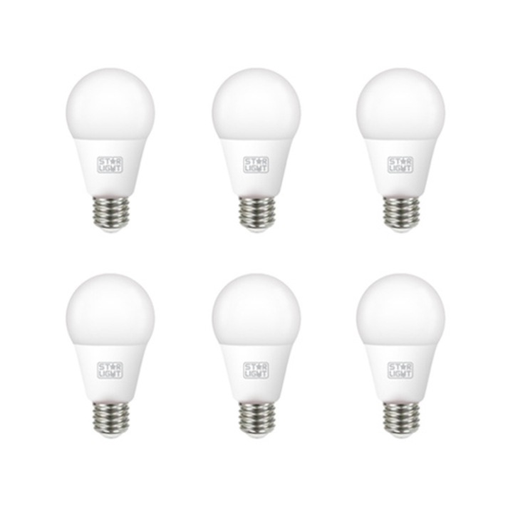 Set 6 becuri LED Star-Light, E27, 12W (110W), 1500 lm, lumina rece (6500K), clasa energetica E