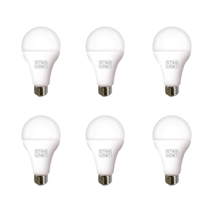 Set 6 becuri LED Star-Light, E27, 16W (125W), 1800 lm, lumina neutra (4000K), clasa energetica E