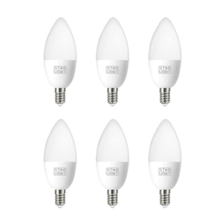 Set 6 becuri lumanare LED Star-Light, E14, 8W (70W), 900 lm, lumina neutra (4000k), clasa energetica E