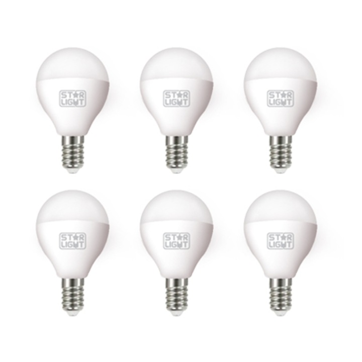 Set 6 becuri LED Star-Light, E14, 8W (70W), 900 lm, lumina calda (3000k), clasa energetica E