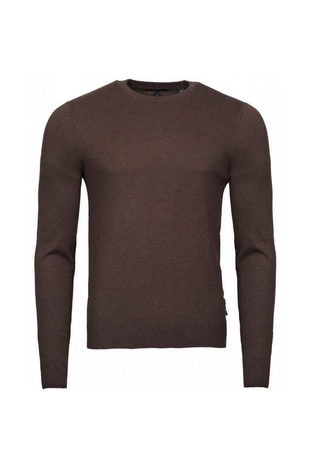 Pulover din bumbac si casmir Armani Exchange, Maro cafea, Maro