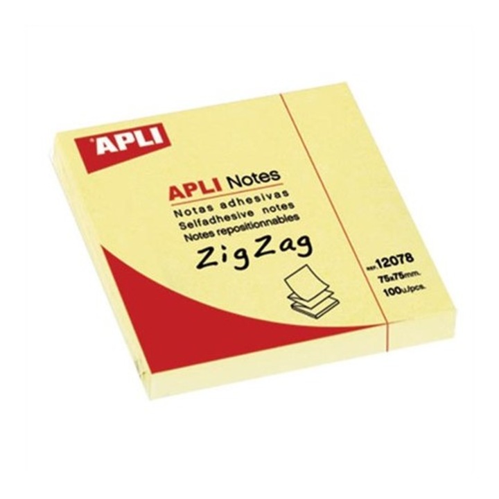 Notite autoadezive, Apli, 75x75 mm, 100 coli, Galben