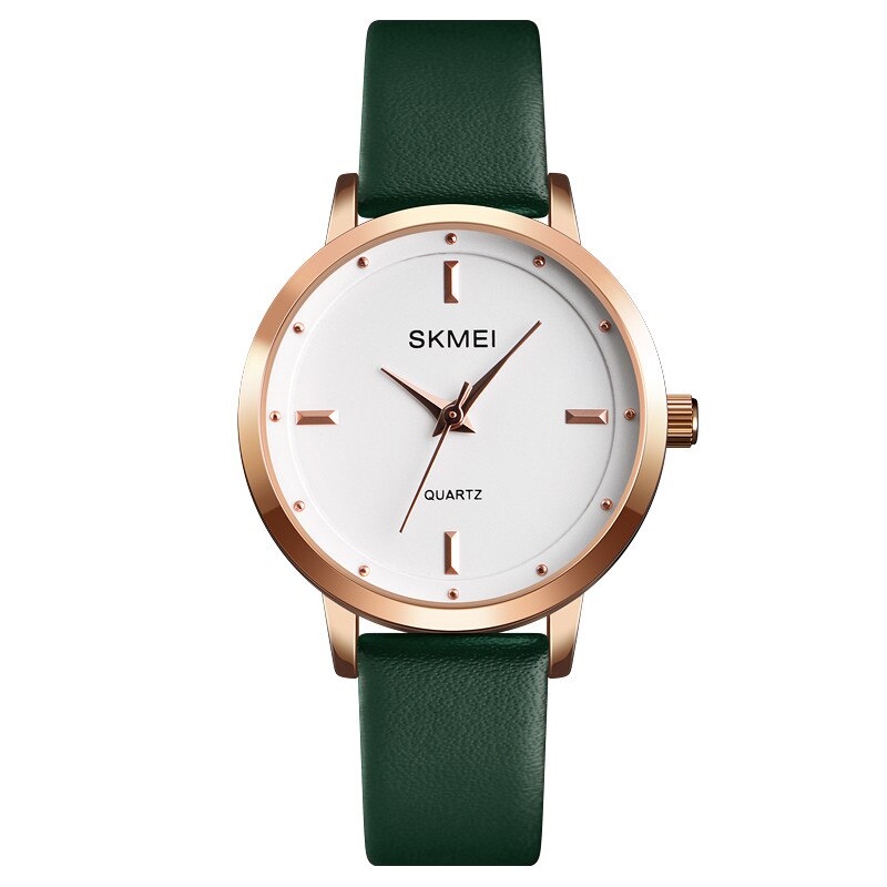 Ceas pentru copii SKMEI Lady Quartz, Piele, Otel inoxidabil, Impermeabil, Rose Gold/Verde