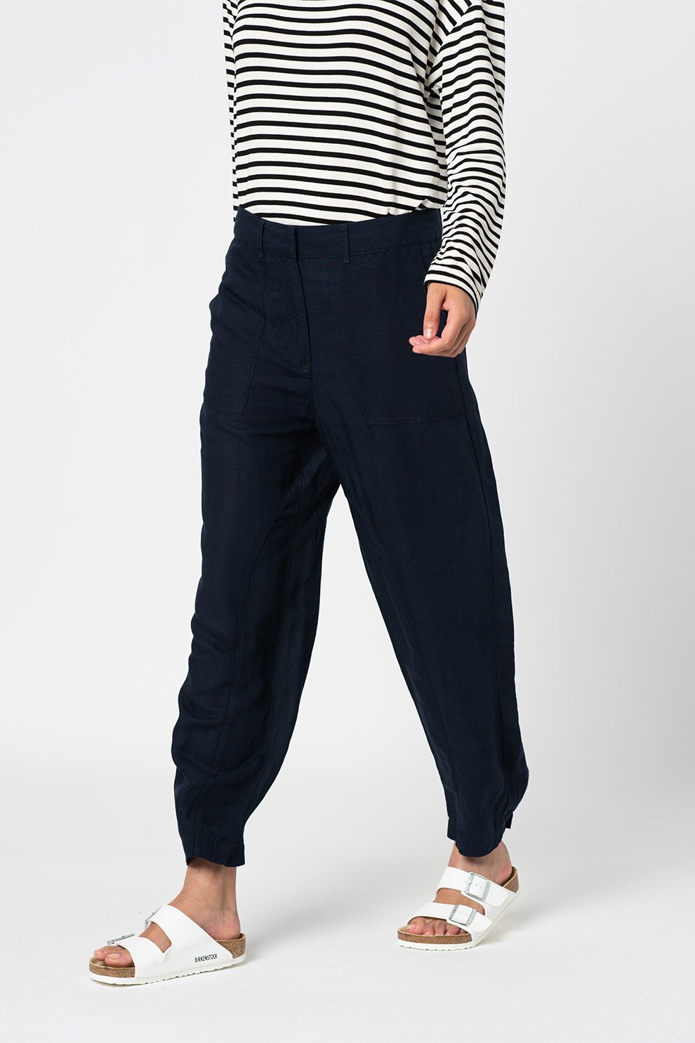 OVS, Pantaloni din amestec de in, Bleumarin