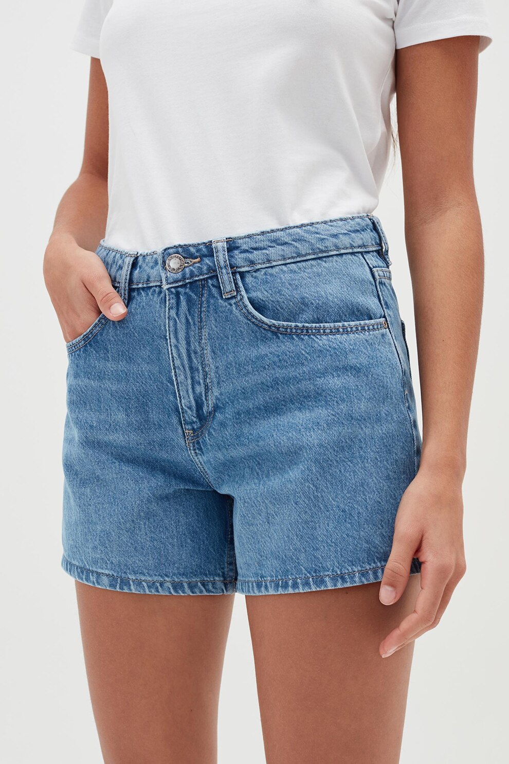 OVS, Pantaloni scurti din denim cu talie medie, Albastru deschis