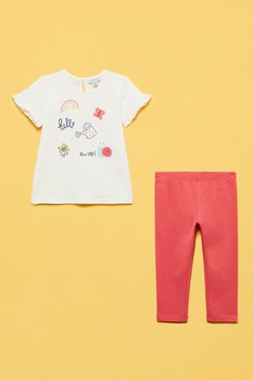 OVS, Set de tricou si colanti -2 piese, Alb/Portocaliu OVS, Set de tricou si colanti -2 piese, Alb/Portocaliu