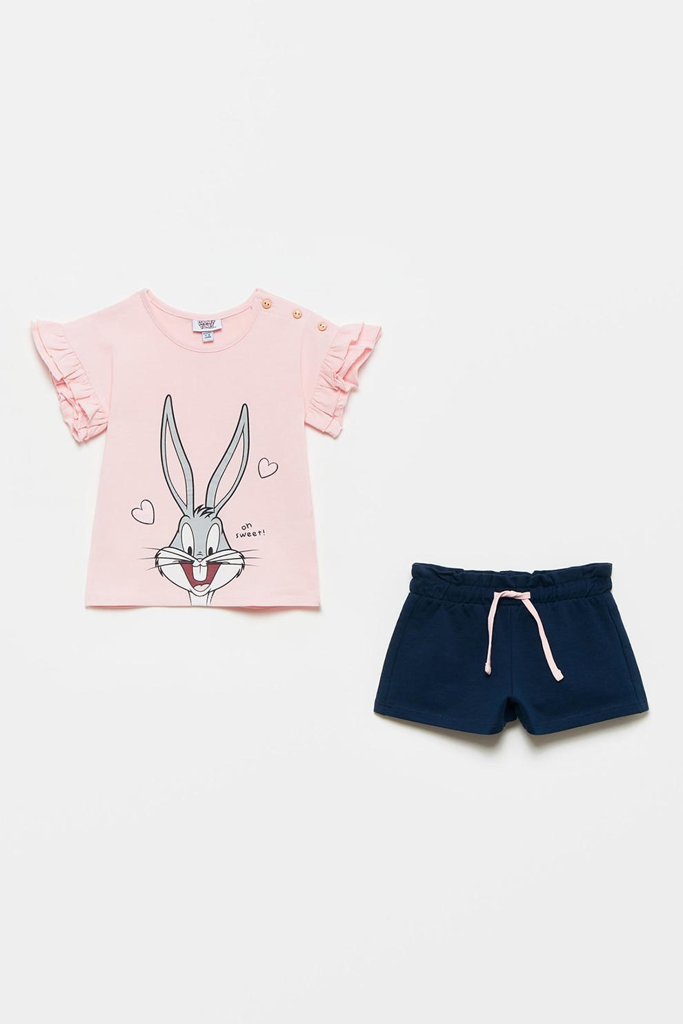 OVS, Set de tricou si pantaloni scurti - 2 piese, Roz pastel/Negru