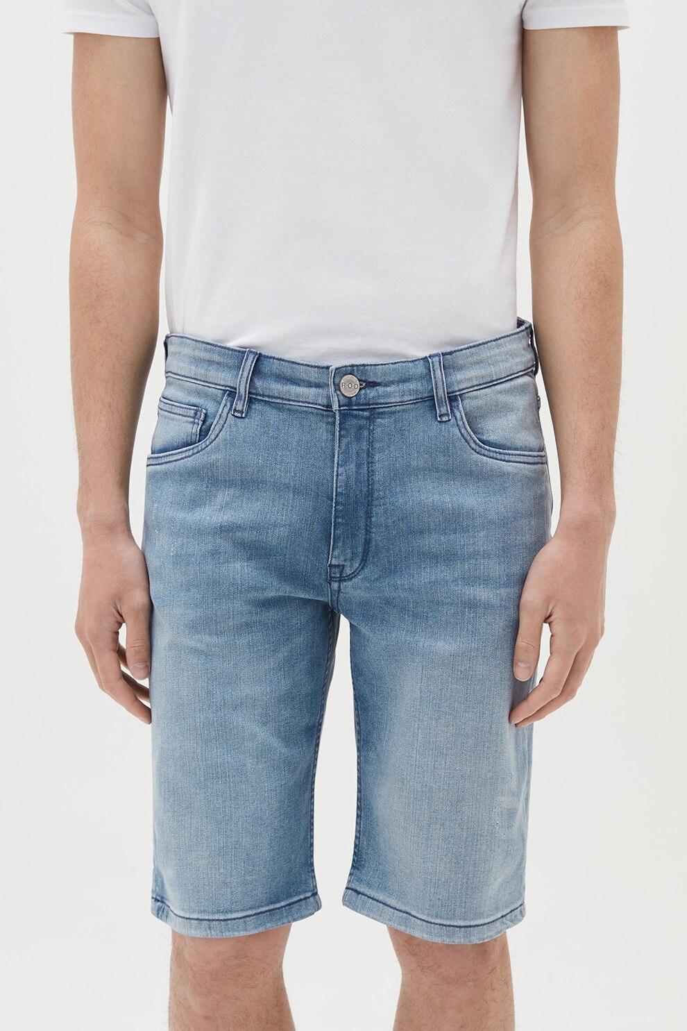 OVS, Bermude din denim cu aspect decolorat, Albastru deschis