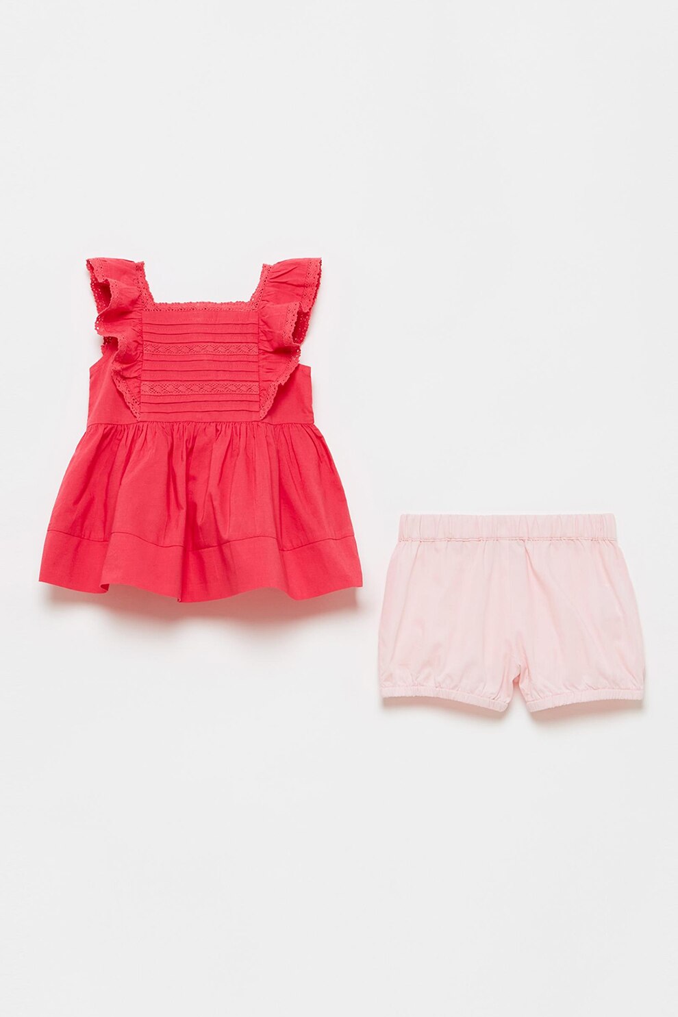 OVS, Set de bluza tip tunica de bumbac si chiloti, Rosu/Roz