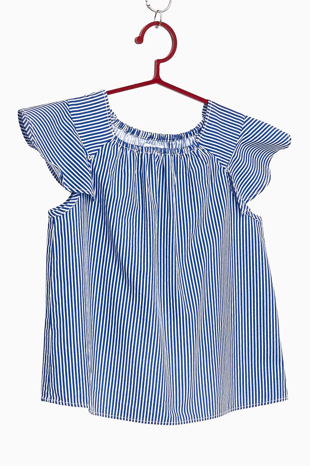 OVS, Bluza in dungi cu maneci cu volane, Albastru lavanda/Alb