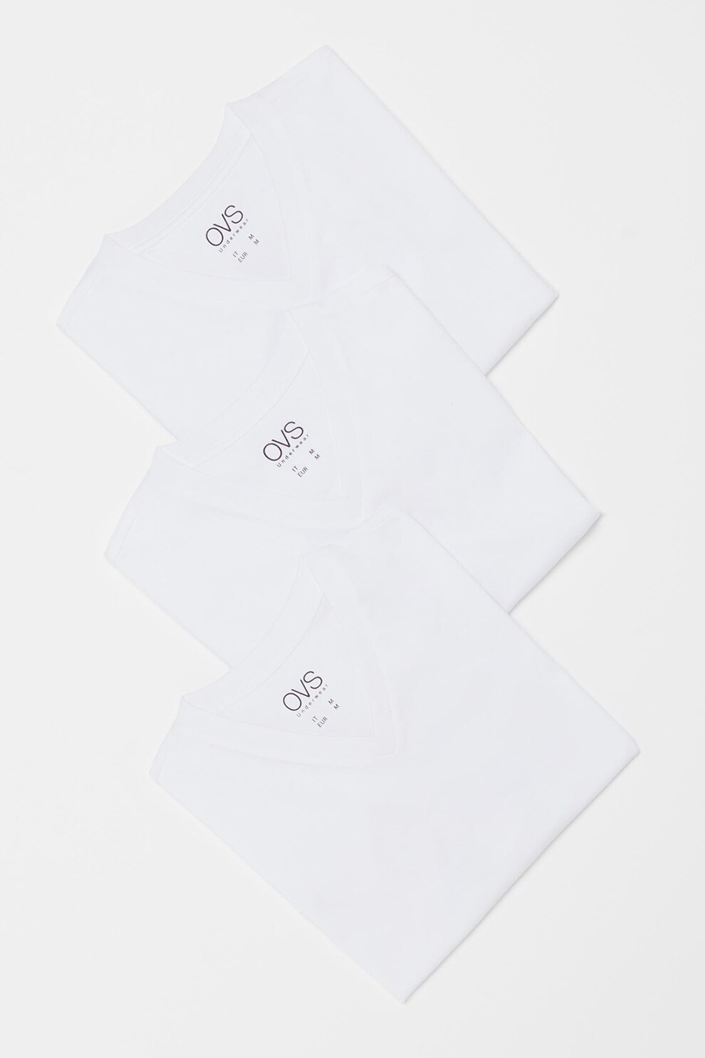 OVS, Set de tricouri de bumbac cu decolteu in V - 3 piese, Alb, XL