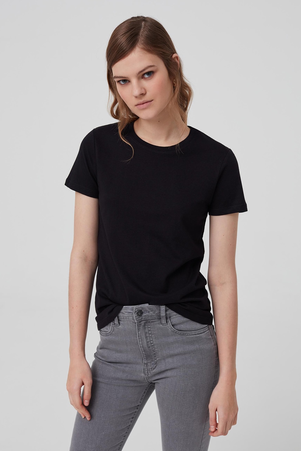 OVS, Tricou de bumbac cu decolteu la baza gatului, Negru, 2XL