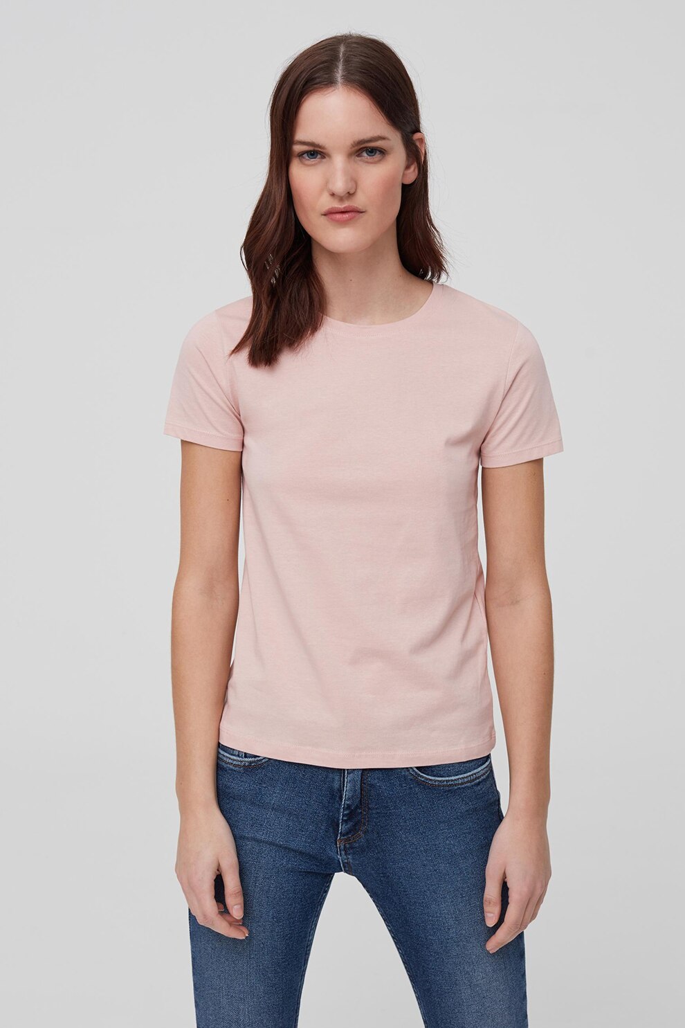 OVS, Tricou de bumbac cu decolteu la baza gatului, Roz pal