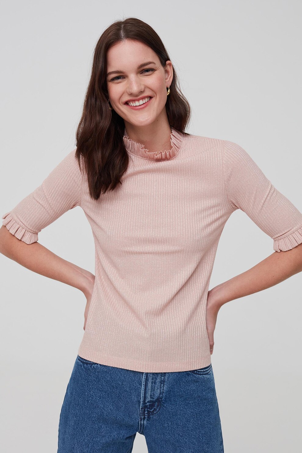 OVS, Bluza cu stratii si insertii cu fir metalic, Roz prafuit