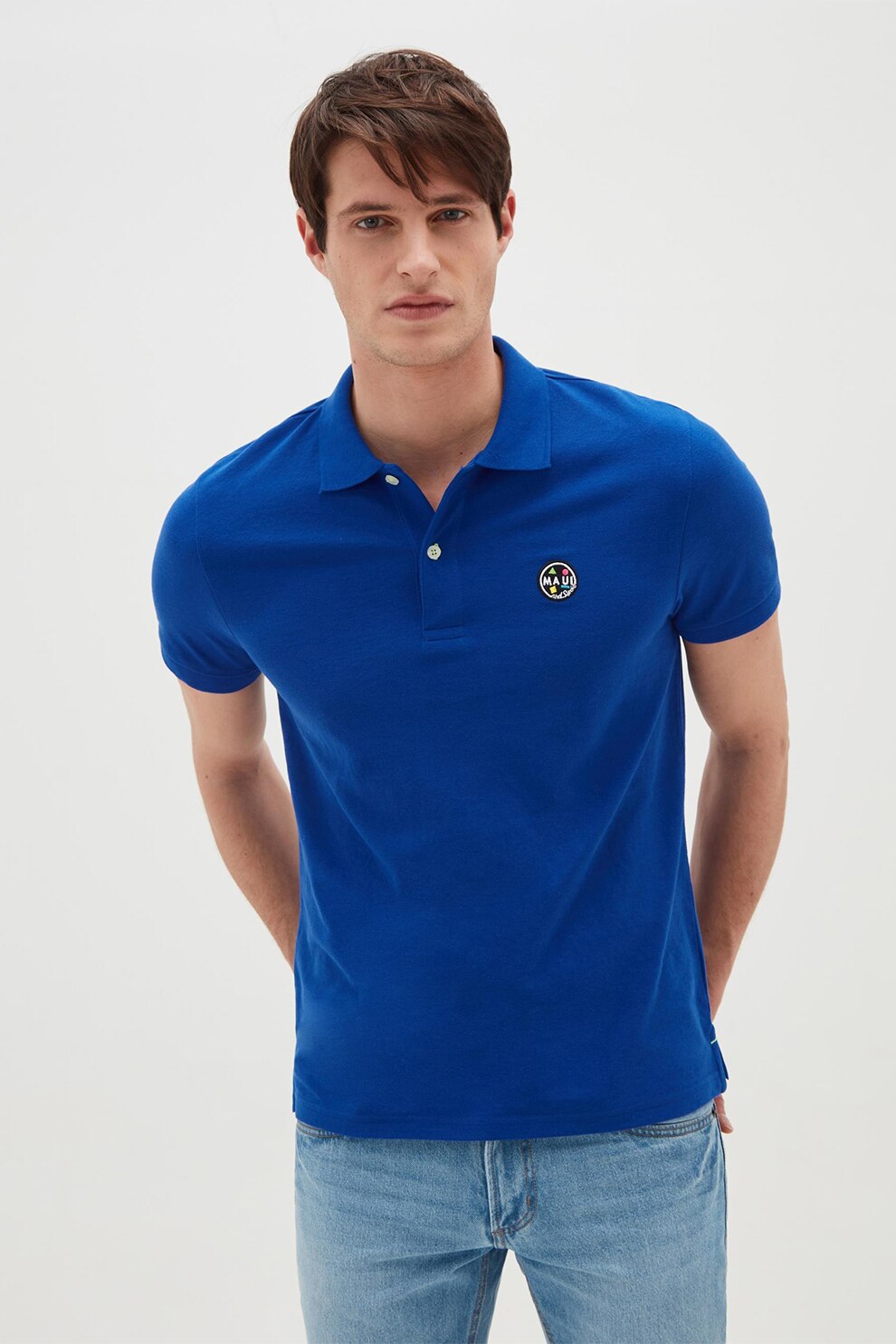 OVS, Tricou polo cu aplicatie brodata pe piept, Albastru royal, S
