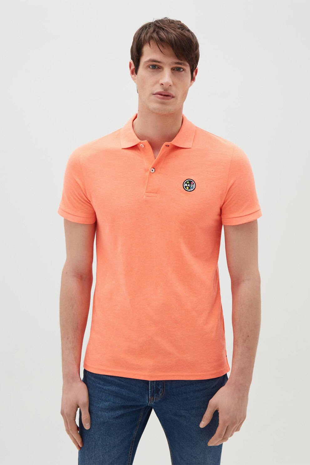 OVS, Tricou polo cu aplicatie brodata pe piept, Portocaliu deschis