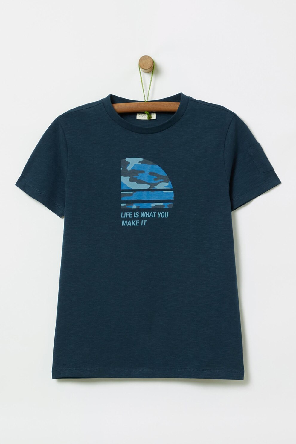 OVS, Tricou cu imprimeu grafic si text, Bleumarin