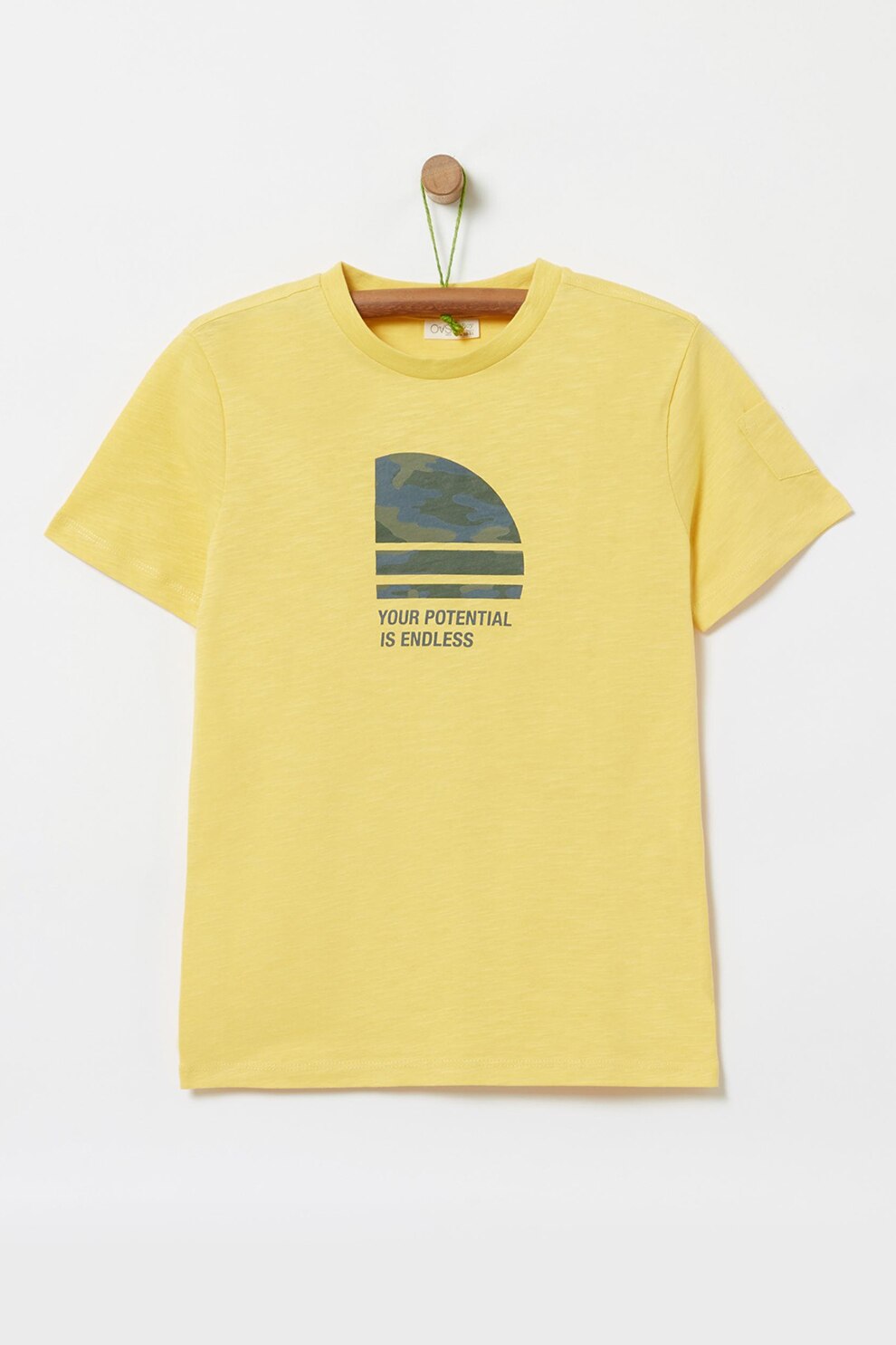 OVS, Tricou cu imprimeu grafic si text, Galben/Verde inchis/Albastru prafuit