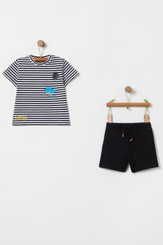 OVS, Set de tricou si pantaloni scurti, Negru/Alb, 80 CM OVS, Set de tricou si pantaloni scurti, Negru/Alb, 80 CM