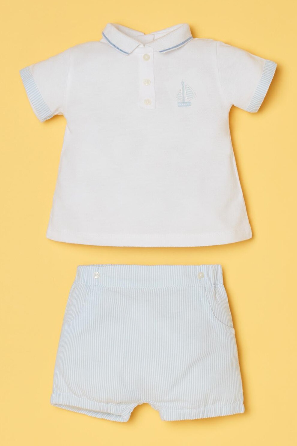 OVS, Set de tricouri polo din bumbac si pantaloni scurti - 2 piese, Alb