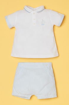 OVS, Set de tricouri polo din bumbac si pantaloni scurti - 2 piese, Alb OVS, Set de tricouri polo din bumbac si pantaloni scurti - 2 piese, Alb