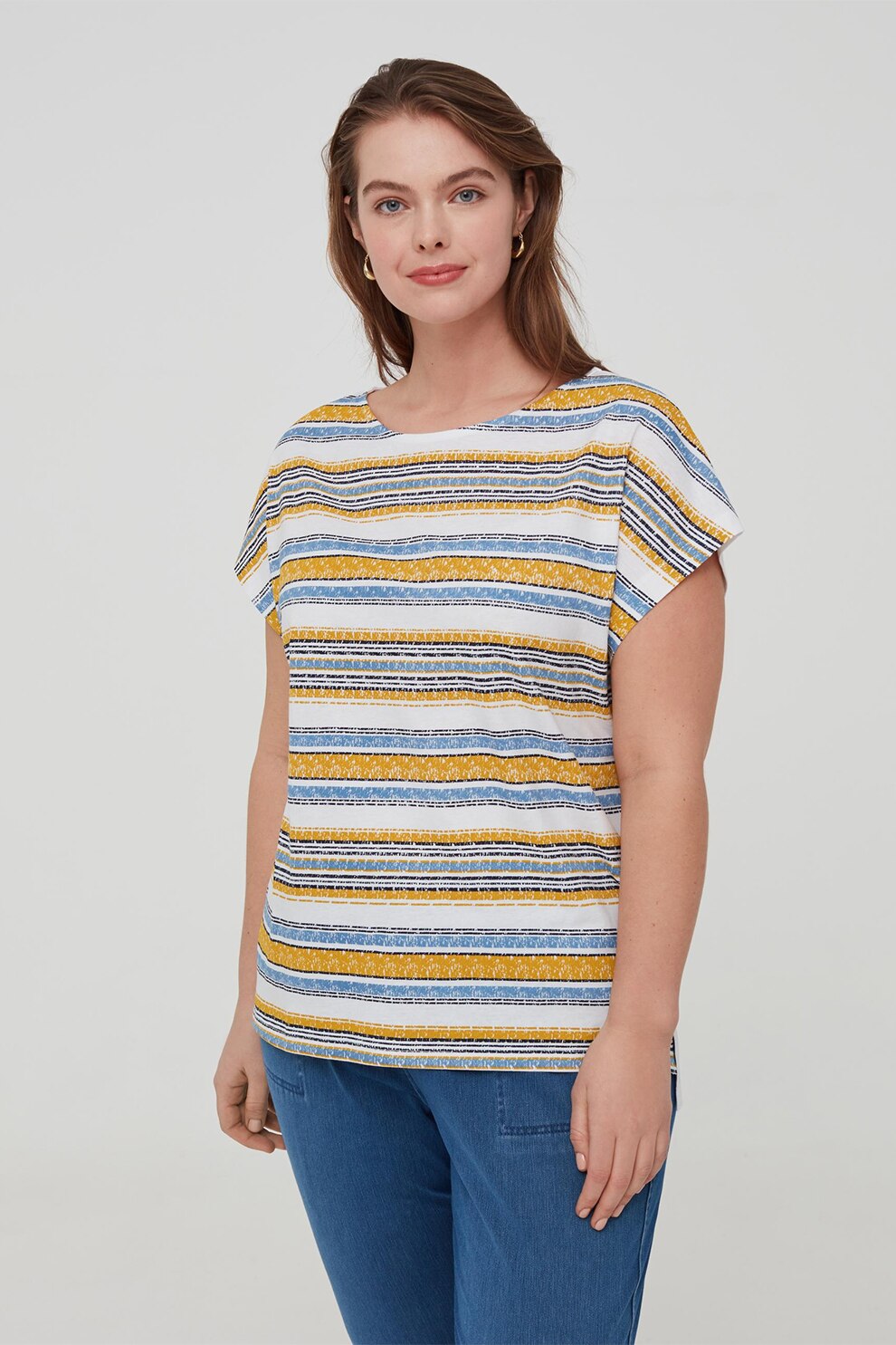 OVS, Tricou cu decolteu rotund, Alb/Oranj/Bleu
